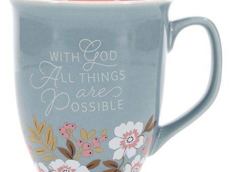 With God All Things Are Possible Teal Ceramic Mug with Pink Interior Discount