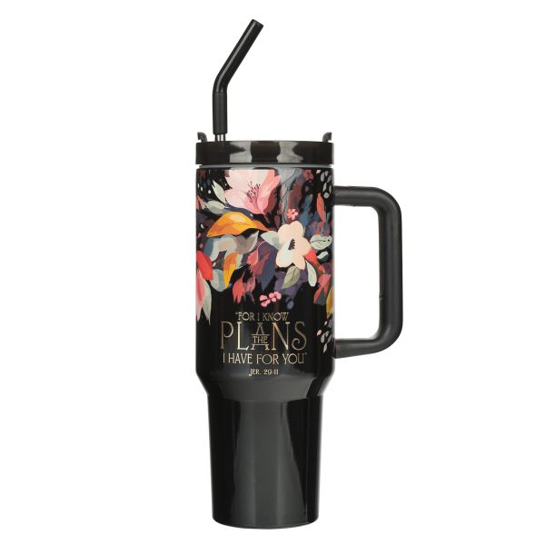 For I Know the Plans Large Stainless Steel Travel Mug with Handle and Straw Online now