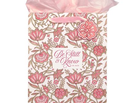 Be Still & Know Pink Floral Large Portrait Gift Bag with Gift Tag For Sale