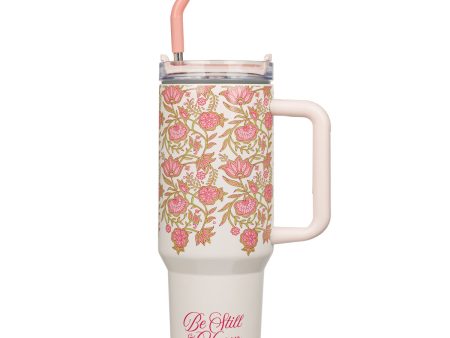 Be Still & Know Pink Large Stainless Steel Travel Mug with Handle and Straw Online Sale