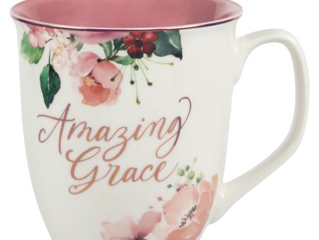 Amazing Grace Floral Ceramic Mug with Pink Interior For Cheap