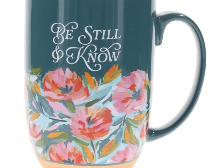 Be Still & Know Floral Teal Green Ceramic Mug Cheap