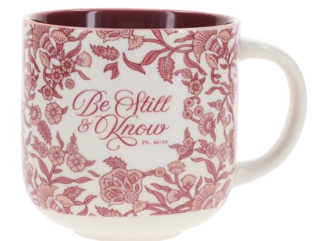 Be Still & Know Ceramic Mug with Burgundy Interior For Sale