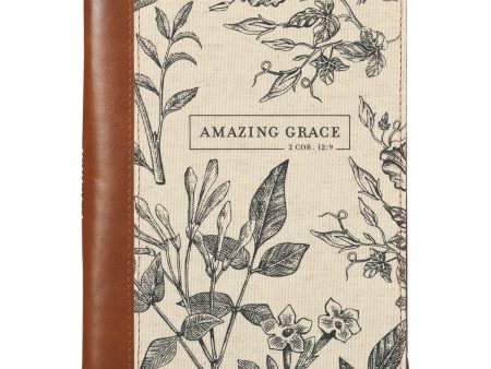 Amazing Grace Floral Faux Leather Journal With Zipped Closure - 2 Cor 12:9 on Sale