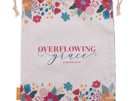 Overflowing Grace Large Cotton Drawstring Bag - 2 Corinthians 9:8 Online now