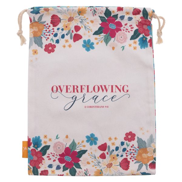 Overflowing Grace Large Cotton Drawstring Bag - 2 Corinthians 9:8 Online now