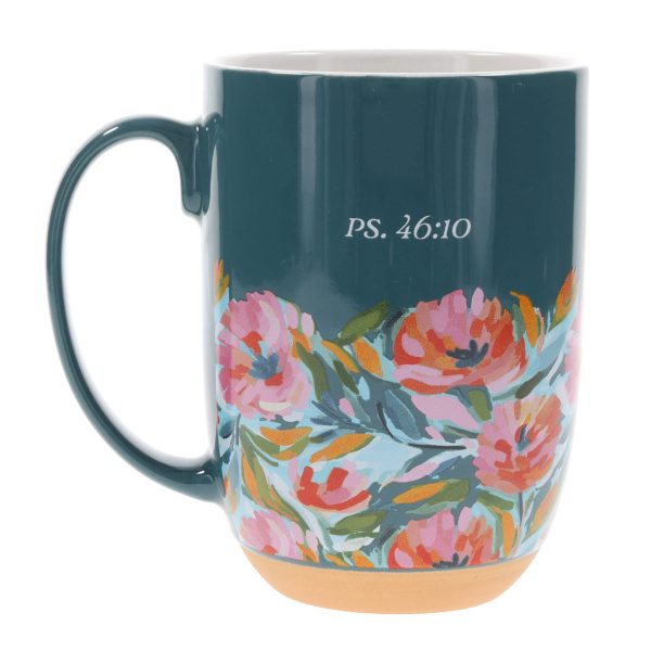 Be Still & Know Floral Teal Green Ceramic Mug Cheap