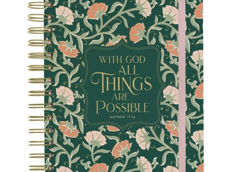 With God All Things are Possible Green Chunky Hardcover Wirebound Journal with Elastic Closure Hot on Sale