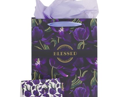 Blessed Purple Flower Large Portrait Gift Bag With Card - Luke 1:45 Sale