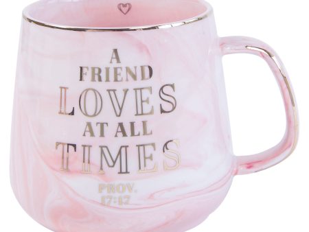 A Friend Loves At All Times Pink Marbled Ceramic Mug - Prov. 17:17 Online Sale