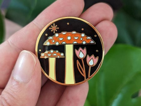 Mushroom & Tulips Glitter Enamel Pin Cheap