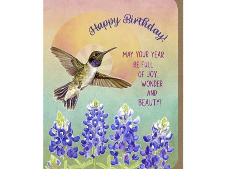 Hummingbird and Bluebonnets Birthday Card For Sale