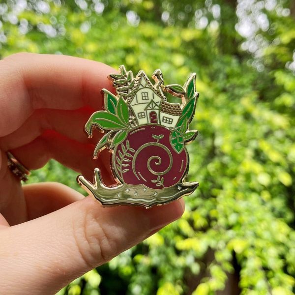 Snail with Fairy House Enamel Pin Fashion