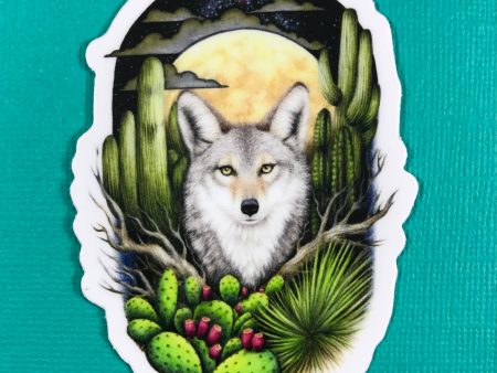 Desert Coyote & Full Moon sticker Online now